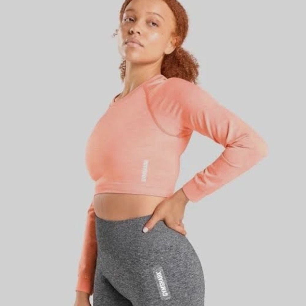 Gymshark‎ Adapt Marl Seamless Long Sleeve Crop Top Size M Orange Fitness